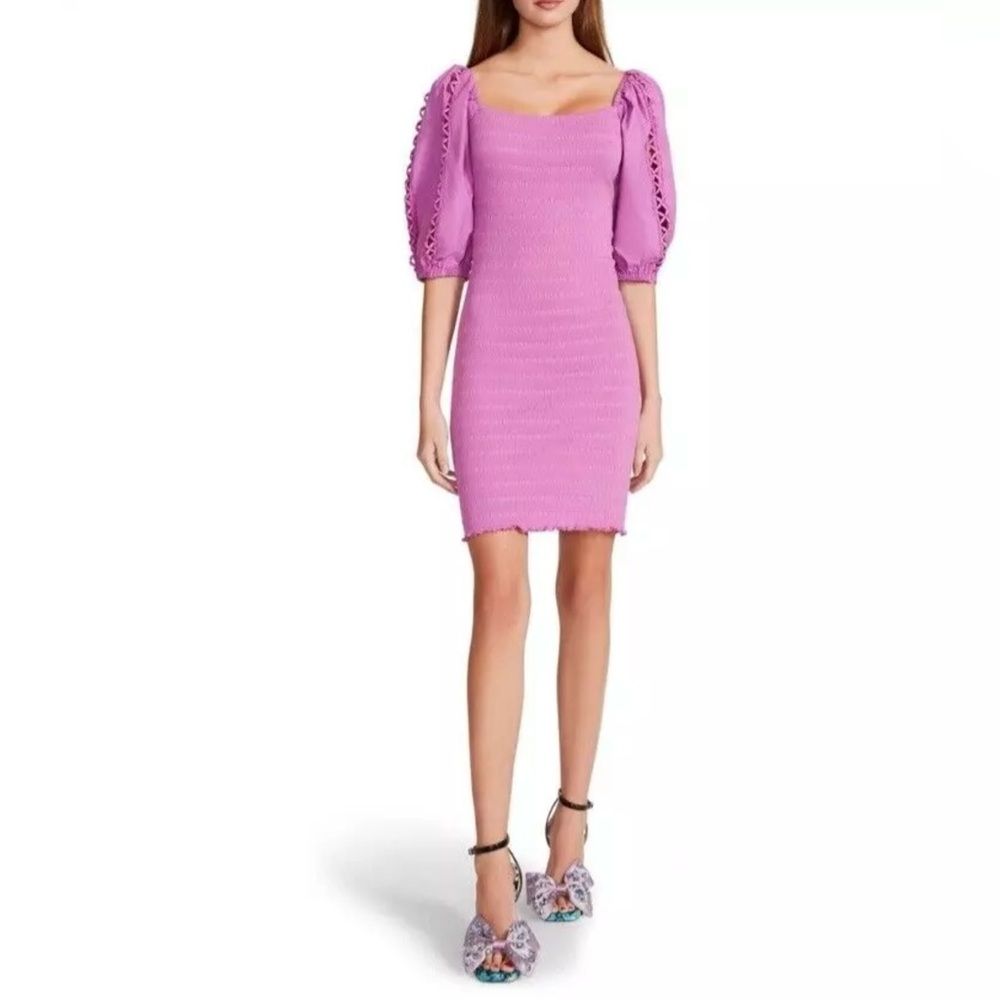 New! BETSEY JOHNSON Radiant Orchid Knit Poplin Sleeve Dress. Large